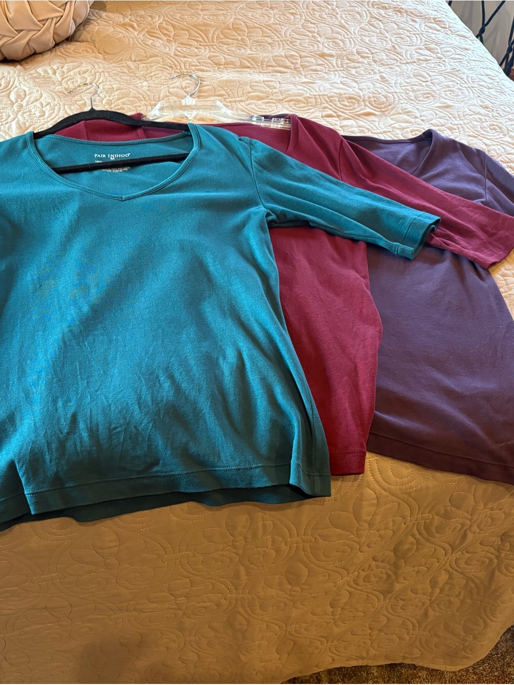 Beautiful 100% organic Pima cotton elbow v neck by fair indigo